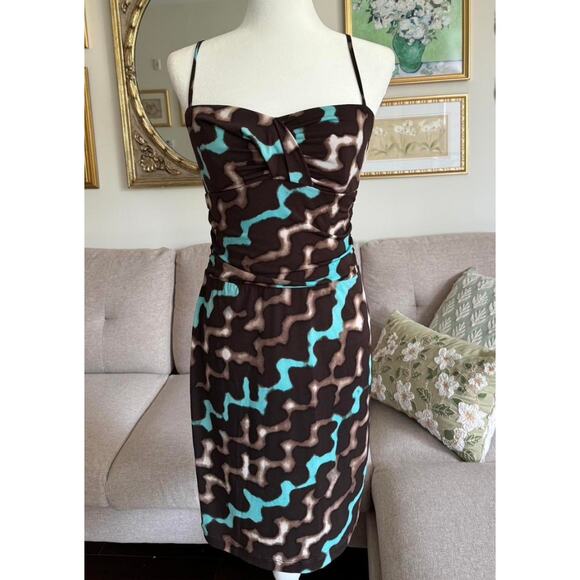 BISOU BISOU 90s Y2K Brown Blue Cheetah Print Dress Size 10 Funky Retro Vintage - Picture 1 of 10